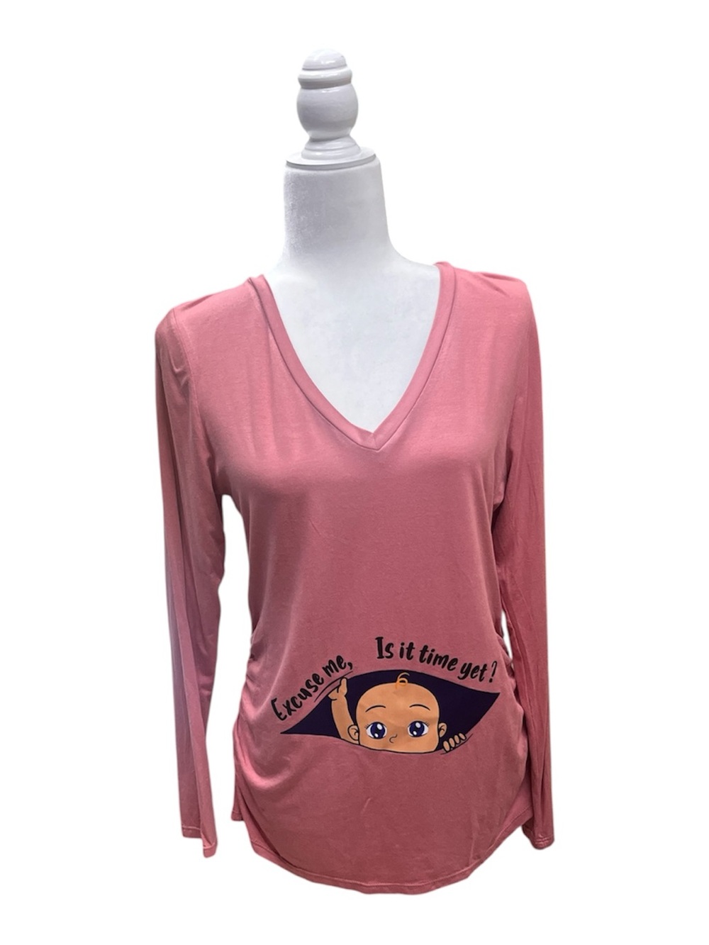 Motherhood Dusty Rose V-Neck Long Sleeve Maternity Top with Peek-a-Boo Graphic